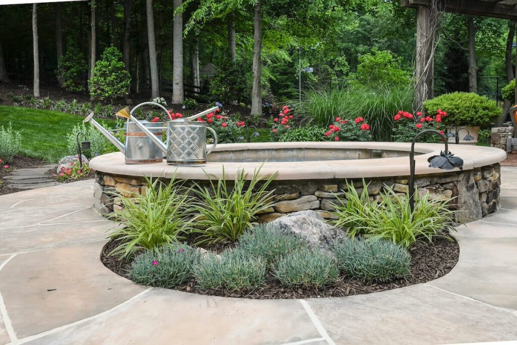 Raised Spa Landscape Plantings Path Lighting