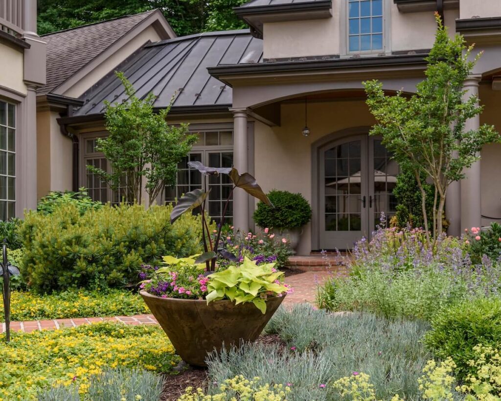 Lush Landscape Plantings Brick Walkways