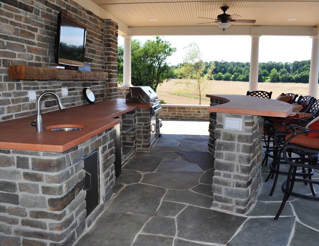 Custom Covered Pavilion with Stone BBQ and Bar