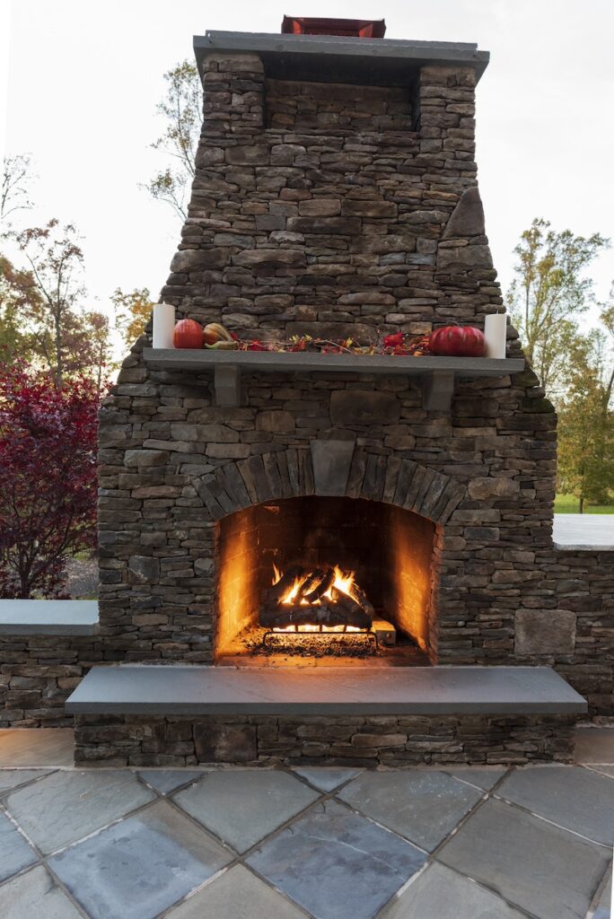 outdoor stone fireplace