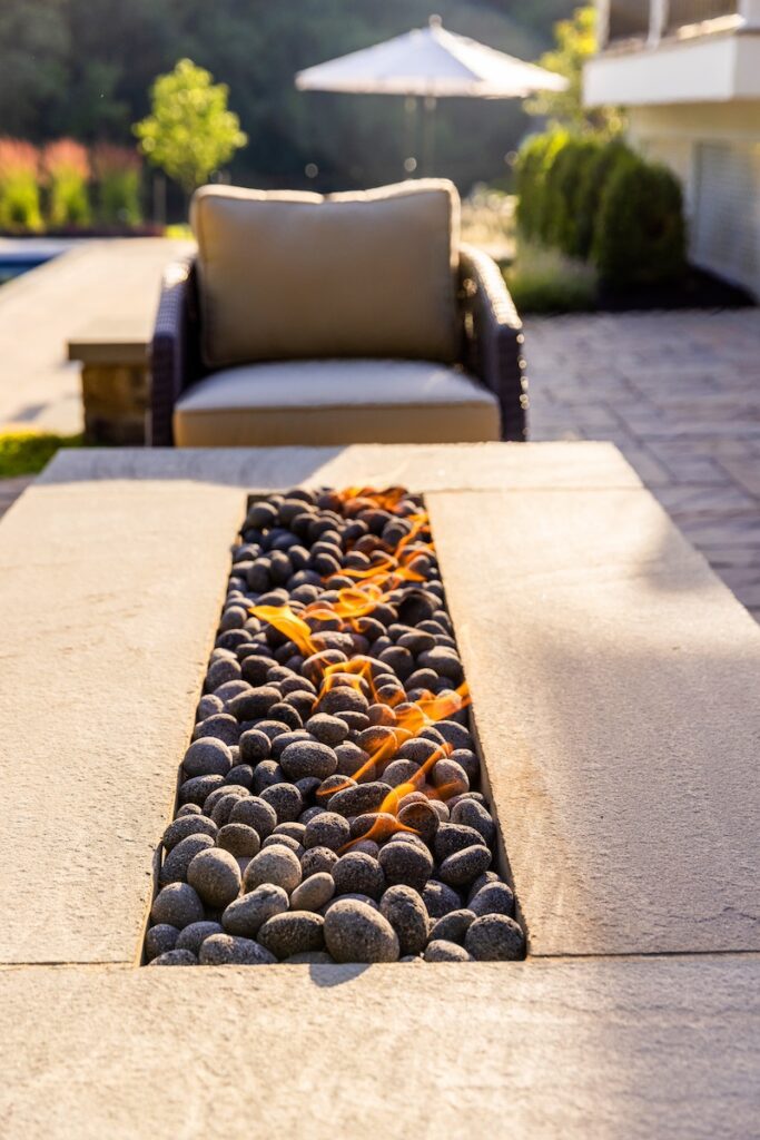 linear stone fire pit