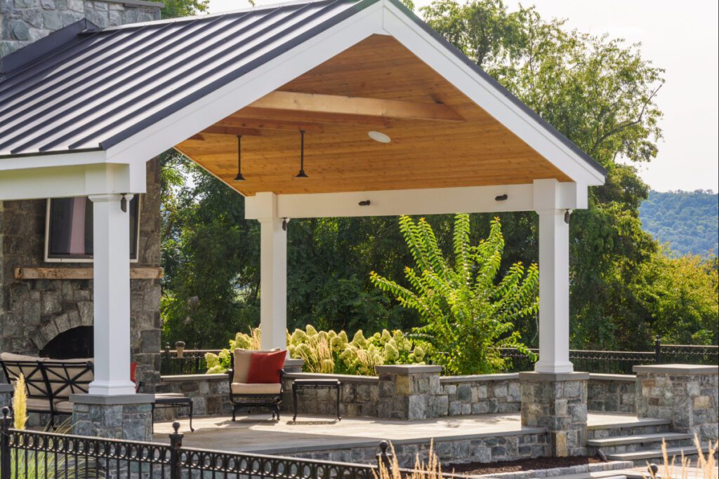 Clearwater Landscape & Nursery Hardscape Flagstone Patio Stone Seat Walls Stone Piers Stone Steps Outdoor Fireplace Custom Pavilion Landscape Plantings