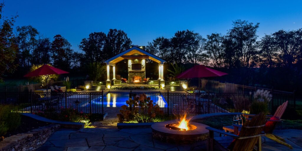 Clearwater Landscape & Nursery Hardscape Flagstone Patio Paver Patio Stone Walls Stone Piers Outdoor Fireplace Custom Pavilion Landscape Plantings Swimming Pool Landscape Lighting