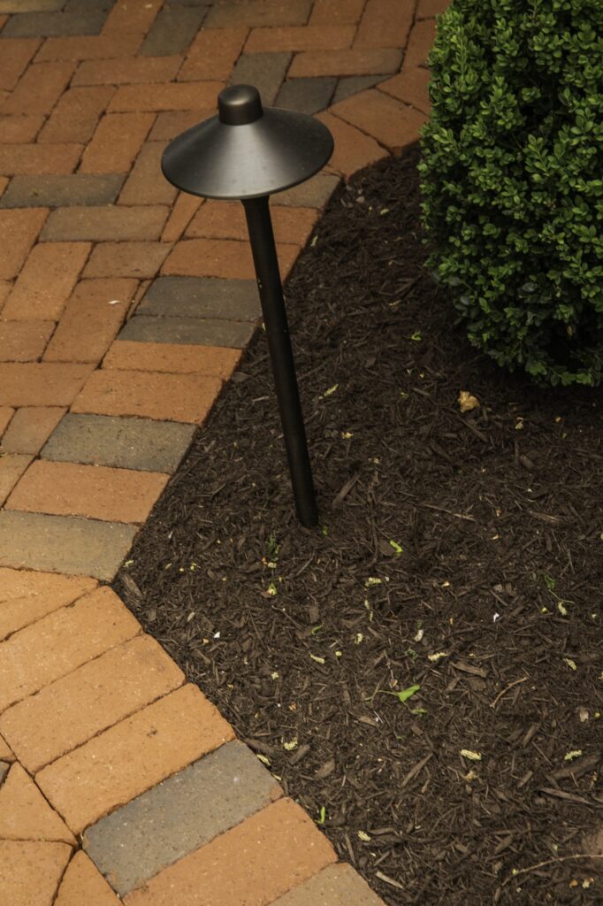 Brick Patio and Bronze Path Light