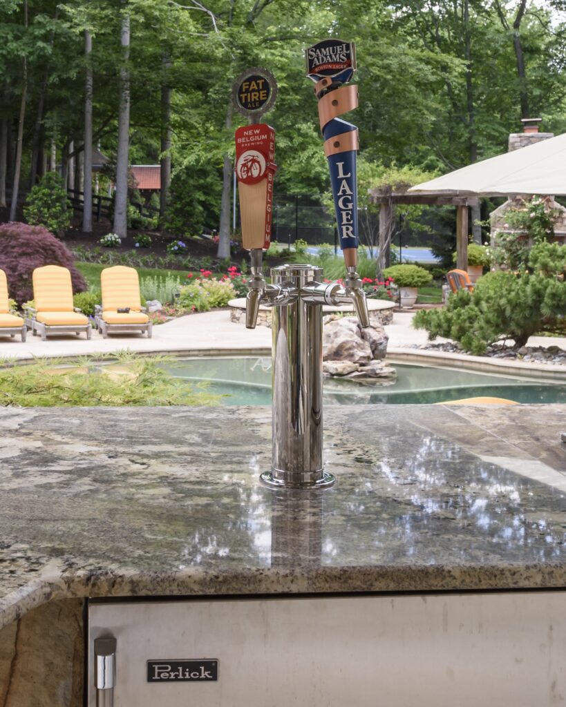 keg beer dispenser in outdoor kitchen