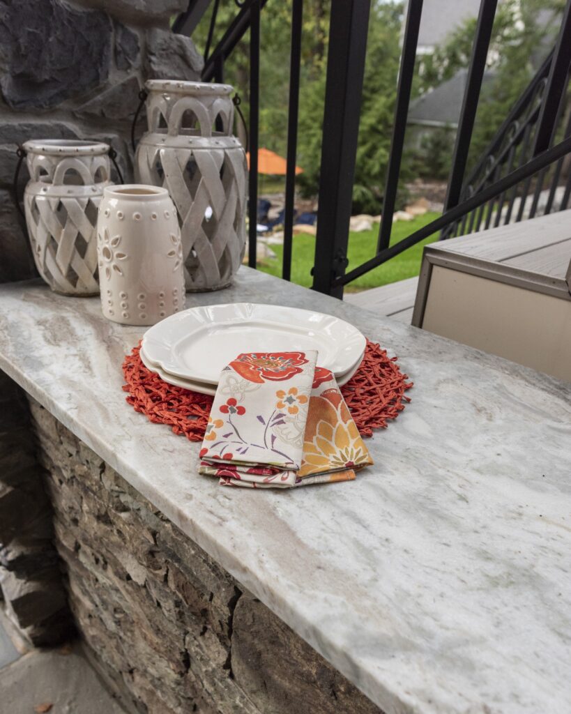 Outdoor Stone Buffet with Granite Countertop