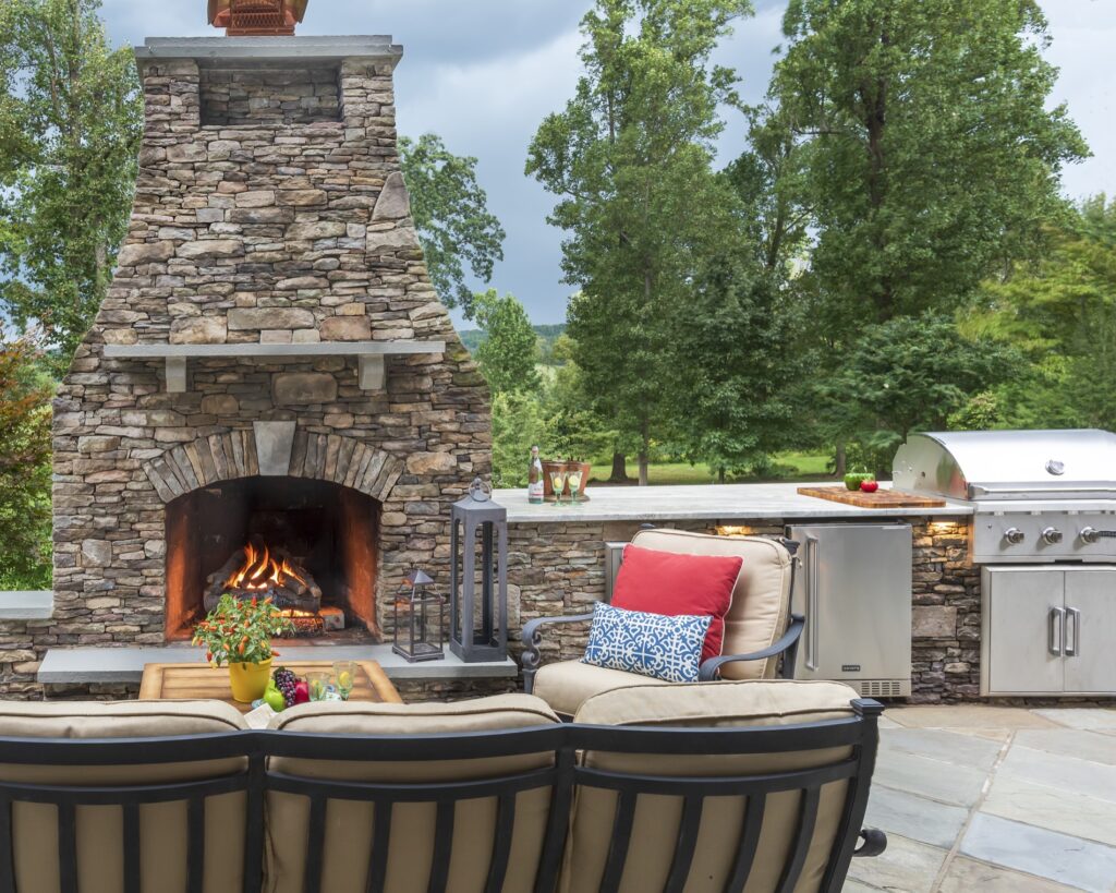 woodburning stone fireplace