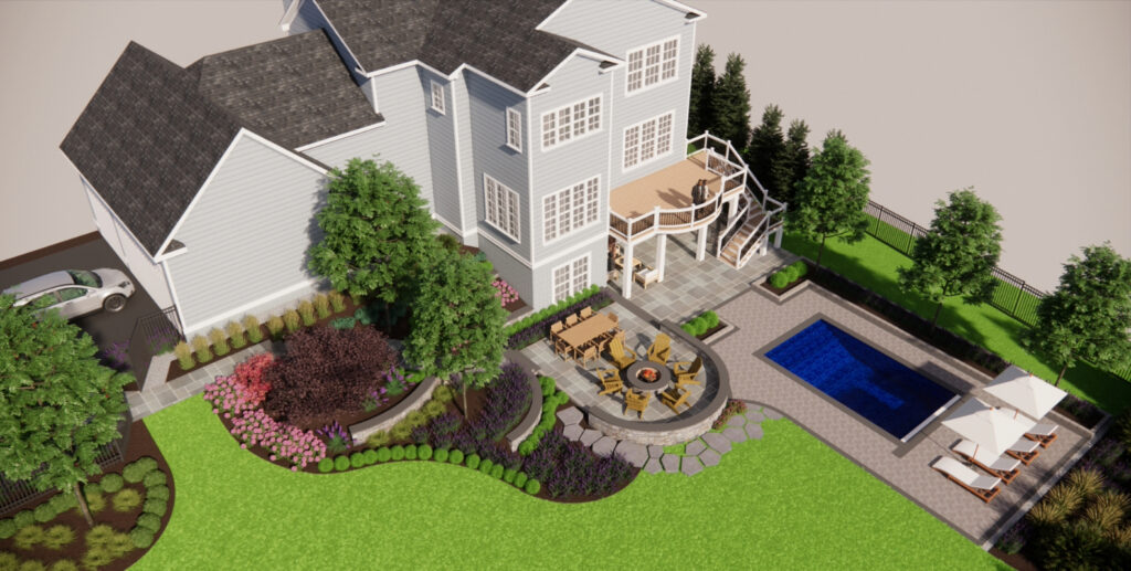 Aerial Pool and Patio View Clearwater Landscape & Nursery 3D Model Design Rear Yard Masterplan Aerial View