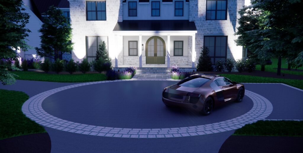 3D Model Front of House and Drivewqay with Low Voltage Lighting