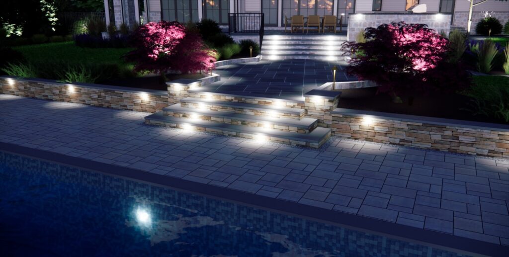 Clearwater Landscape & Nursery 3D Model Design Night Stone Steps View